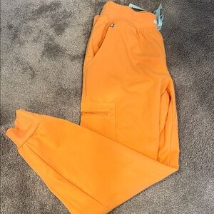 Figs Women's Orange Ankle Cargo Scrub Jogger